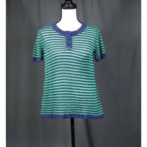 Jcrew Linen Cotton Short Sleeve Crewneck Sweater Blue Green Small